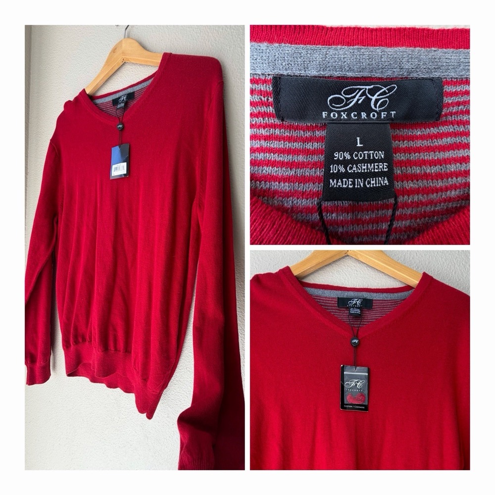 Foxcroft Women's L Red Cotton Cashmere Sweater NWT 90/10 Preppy Lightweight Knit